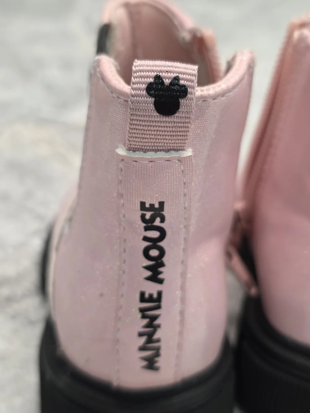 Girls Disney Pink Glitter Ankle Boots with Minnie Bow Accent